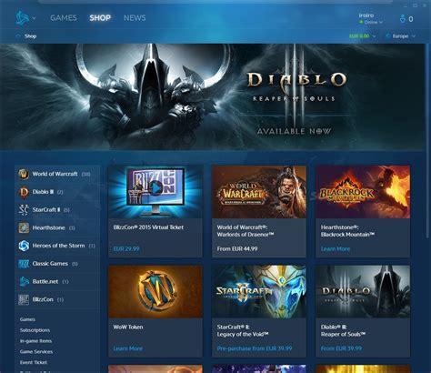 All available games can be found on the left, and across the top, you can. . Battle net download